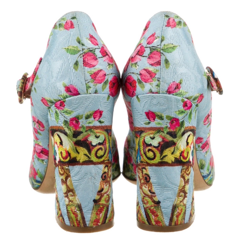 Dolce & Gabbana Floral Print T-Strap Pumps - 38.5 - RARE - Picture 4 of 5
